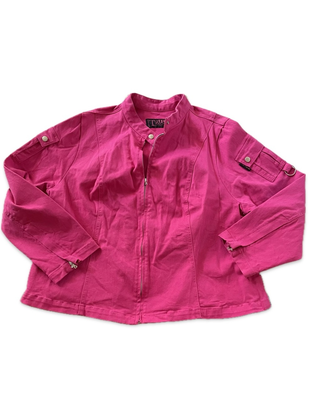 Tripp NYC vintage hot pink denim Moto Jacket zippers snaps Punk goth sz4 Plus XX